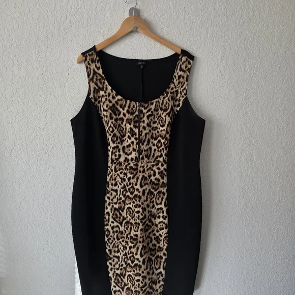 Torrid Dress Women's 3 Leopard Color Block Round Neck Sleeveless - Picture 3 of 8